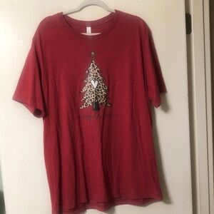 Bella Canvas Red Short Sleeve Tee with Leopard Christmas Tree Print